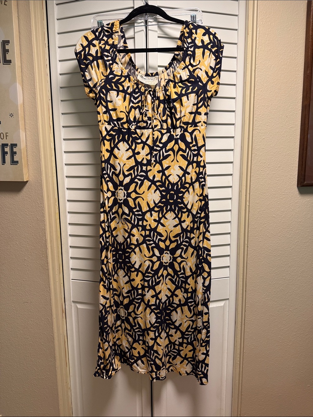 Manuhealii Navy and Yellow Geometric Maxi Dress. Pls see pics/description.